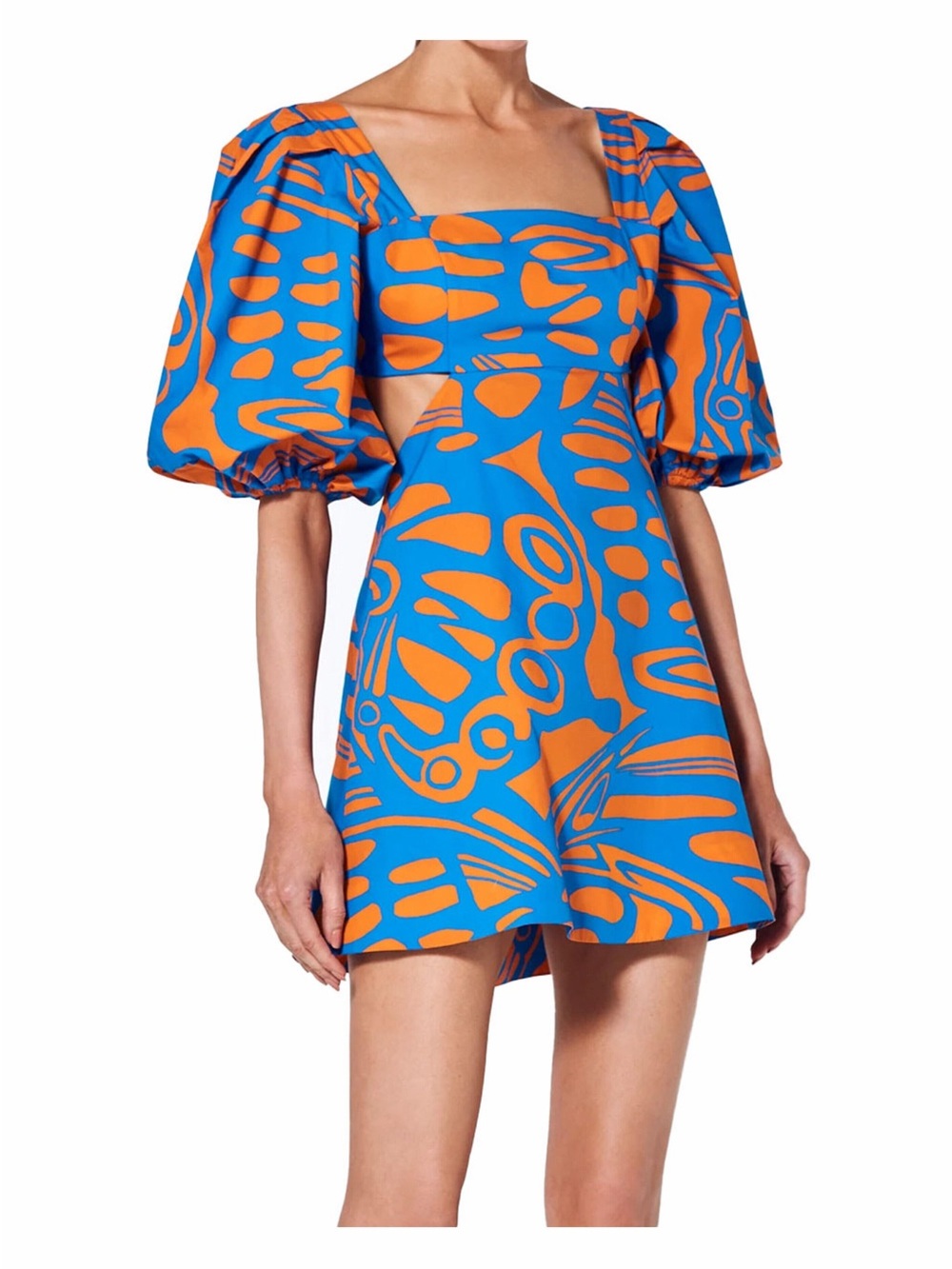 Alexis Bohdi Puff Sleeve Mini Dress Indigo Blue Orange Size Small